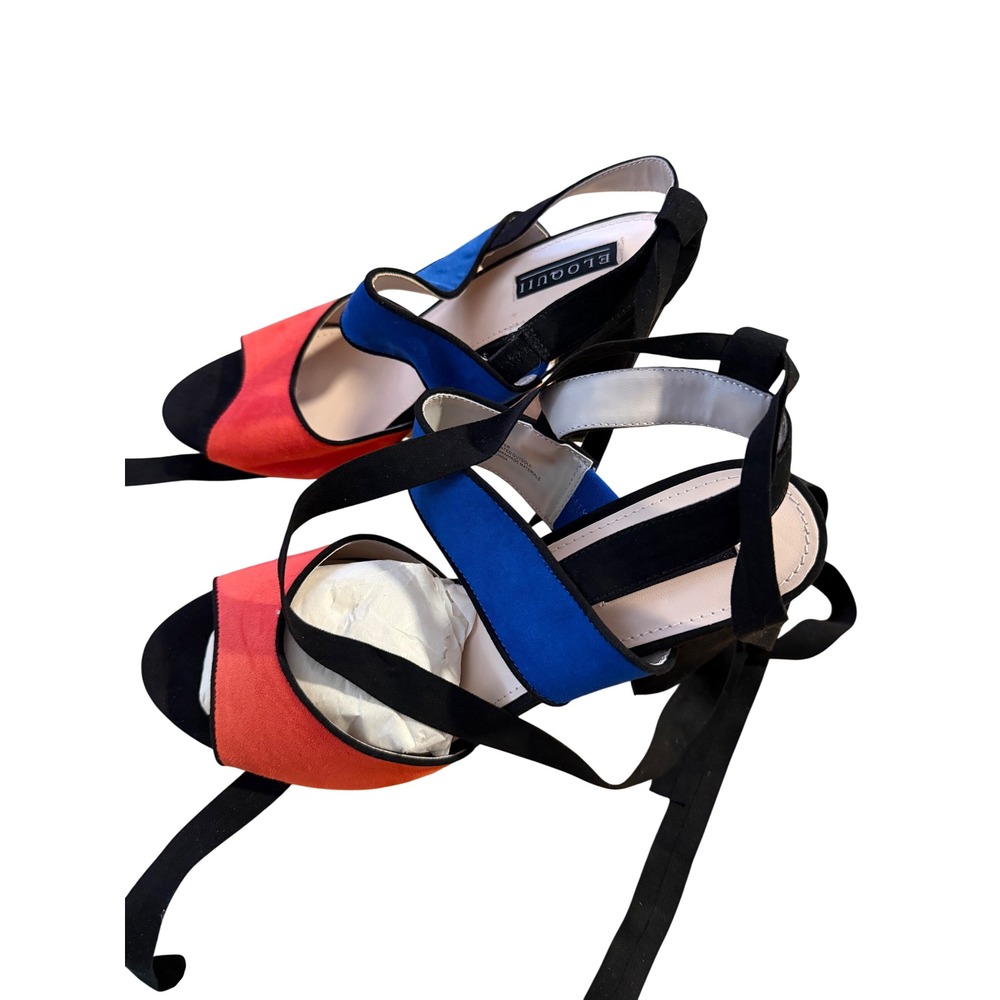 Eloquii Color Block Suede‎ Lace Up Block Heels Sandals Women 10W - Picture 4 of 9